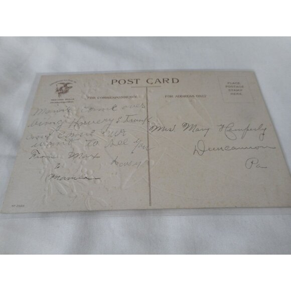 Vintage New Year's Postcard unposted used Bells Holly Embossed Ellen Clapsaddle - Picture 2 of 2